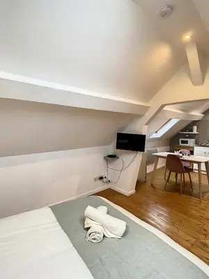 Télévision ou salle de divertissement dans l'établissement Magnifique studio centre ville Saint Leu 2 pers