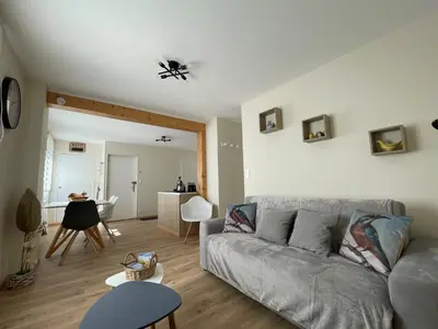 Coin salon dans l'établissement Gîte Au bord du Halage