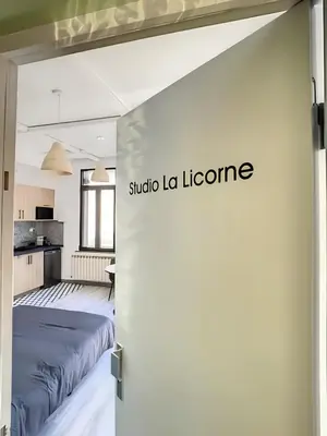 Un ou plusieurs lits dans un hébergement de l'établissement La Licorne, grand studio chaleureux