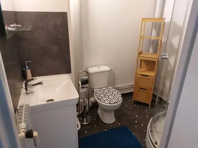 Salle de bains dans l'établissement charmant studio proche du centre de neuville les dieppe