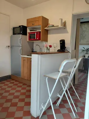 Cuisine ou kitchenette dans l'établissement Studio épicéa avec jardin et stationnement dans charmante propriété proche gare