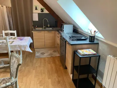 Cuisine ou kitchenette dans l'établissement Gîte Bien-être